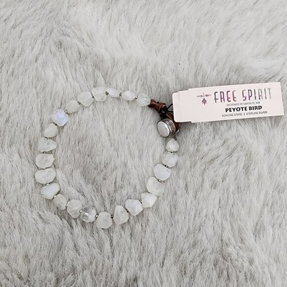 NEW Peyote Bird Genuine Moonstone White Beaded Crystal Sterling Silver Bracelet - Picture 2 of 10